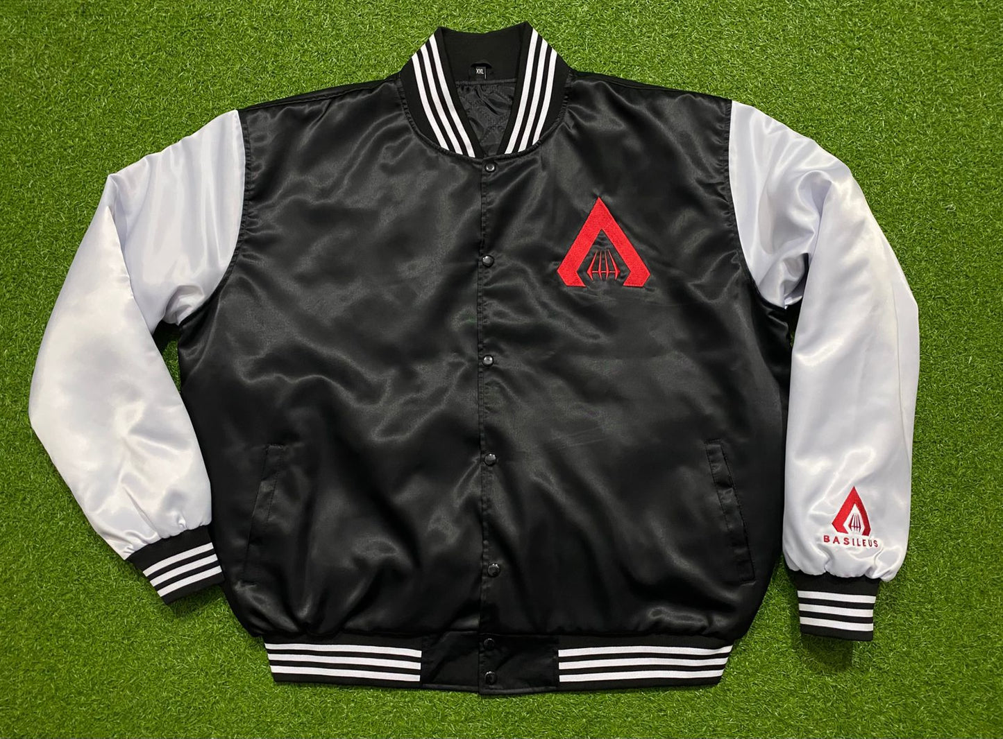 White/black varsity jacket