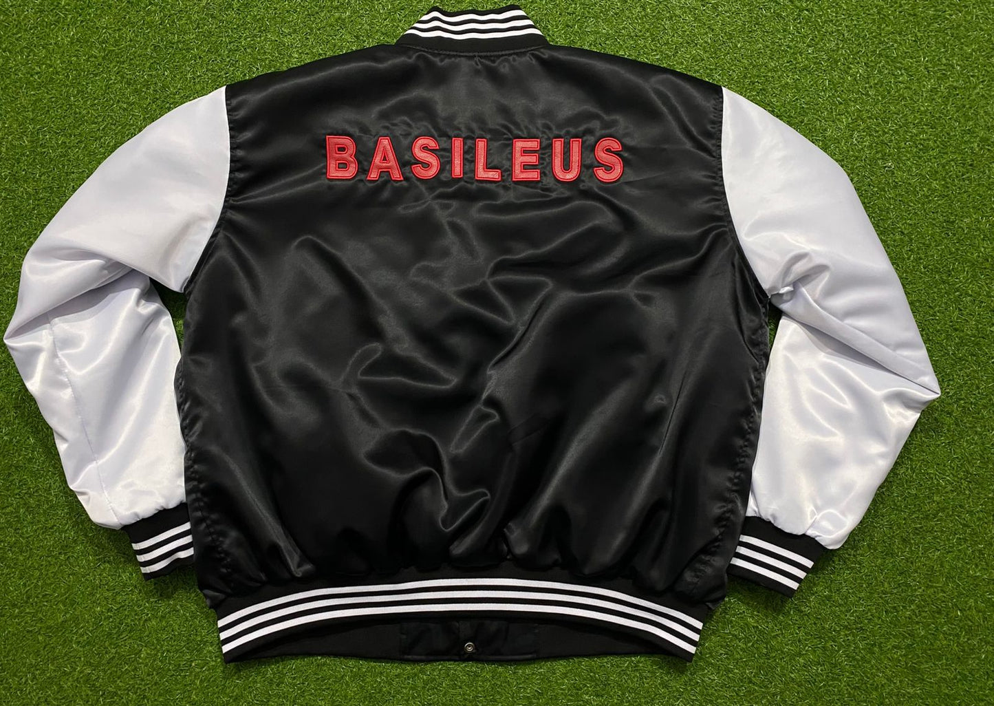 White/black varsity jacket